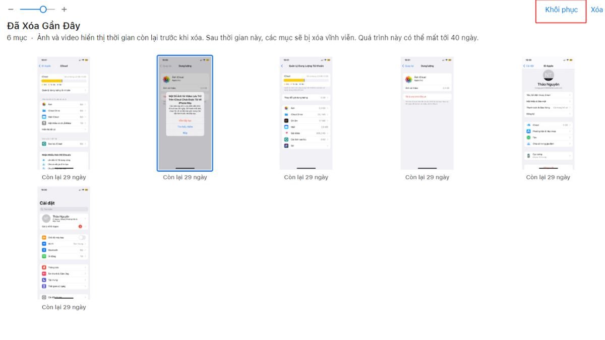Xác nhận khôi phục ảnh đã xóa trên iCloud