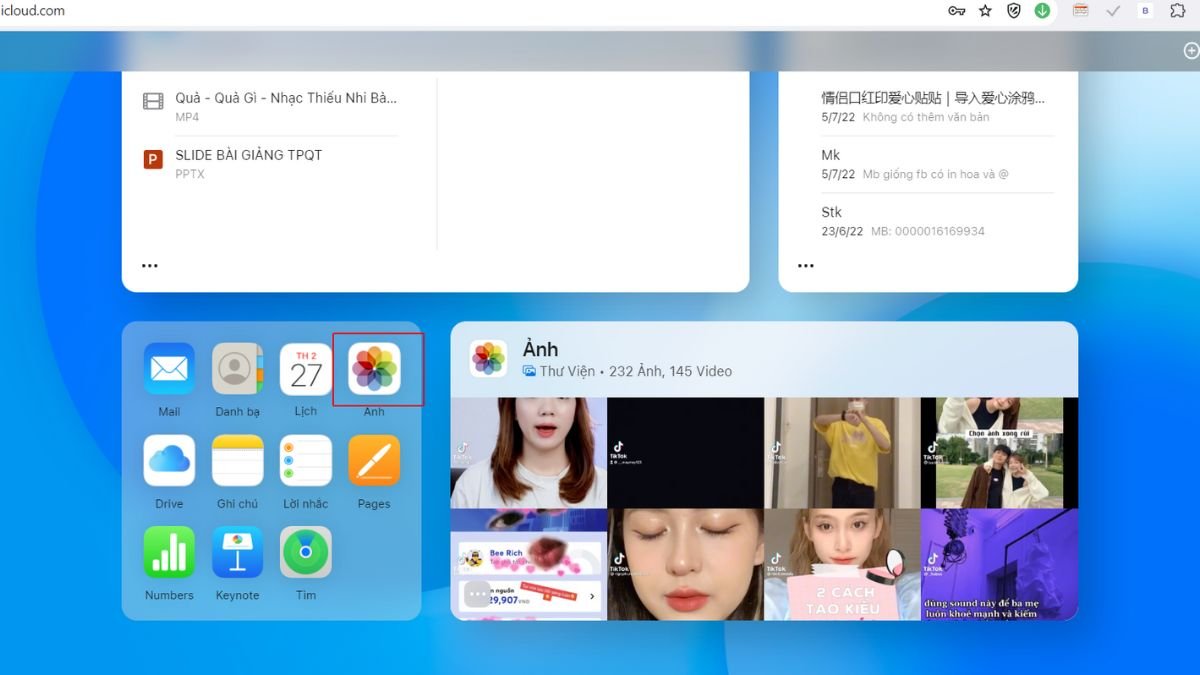 Giao diện iCloud Photos trên trình duyệt