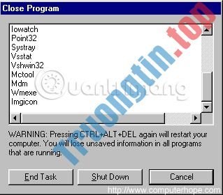 Cửa sổ Close Program trên Windows 95, 98, ME