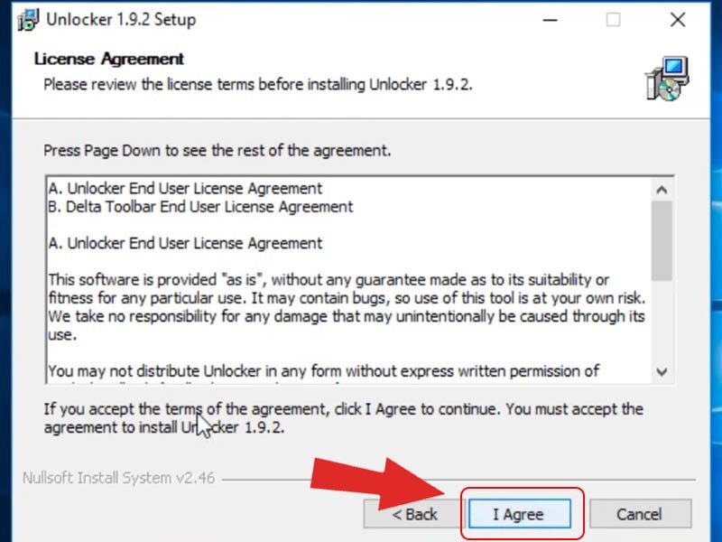 Đồng ý các điều khoản sử dụng khi cài đặt Unlocker