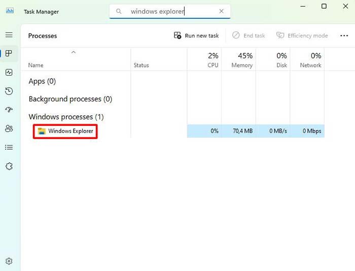 Mở Task Manager để khởi động lại Windows Explorer, hỗ trợ xoay hình trên máy tính