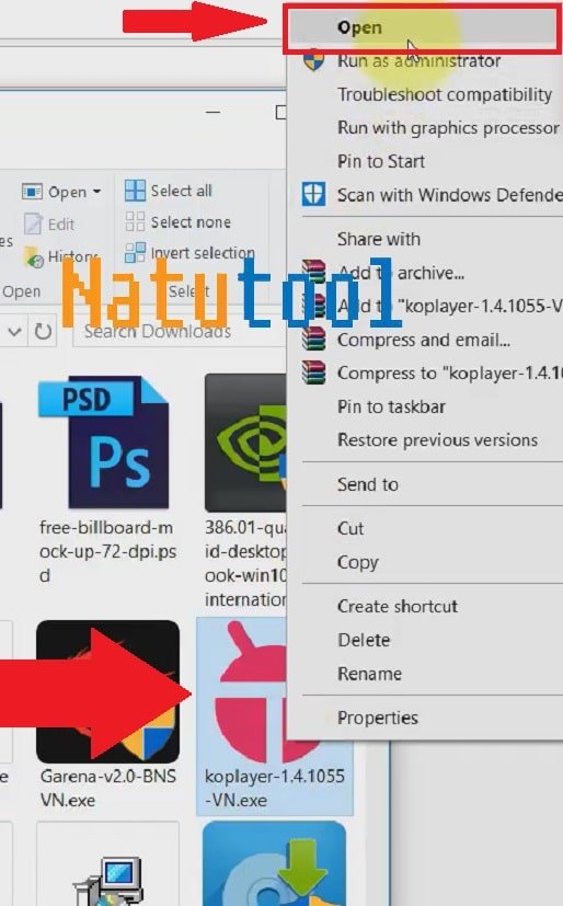 Chọn Open để mở file cài đặt Koplayer