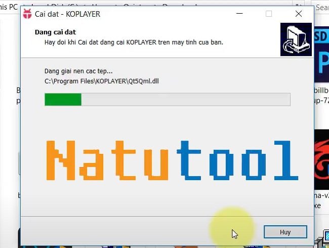 Chờ đợi quá trình cài đặt Koplayer hoàn tất