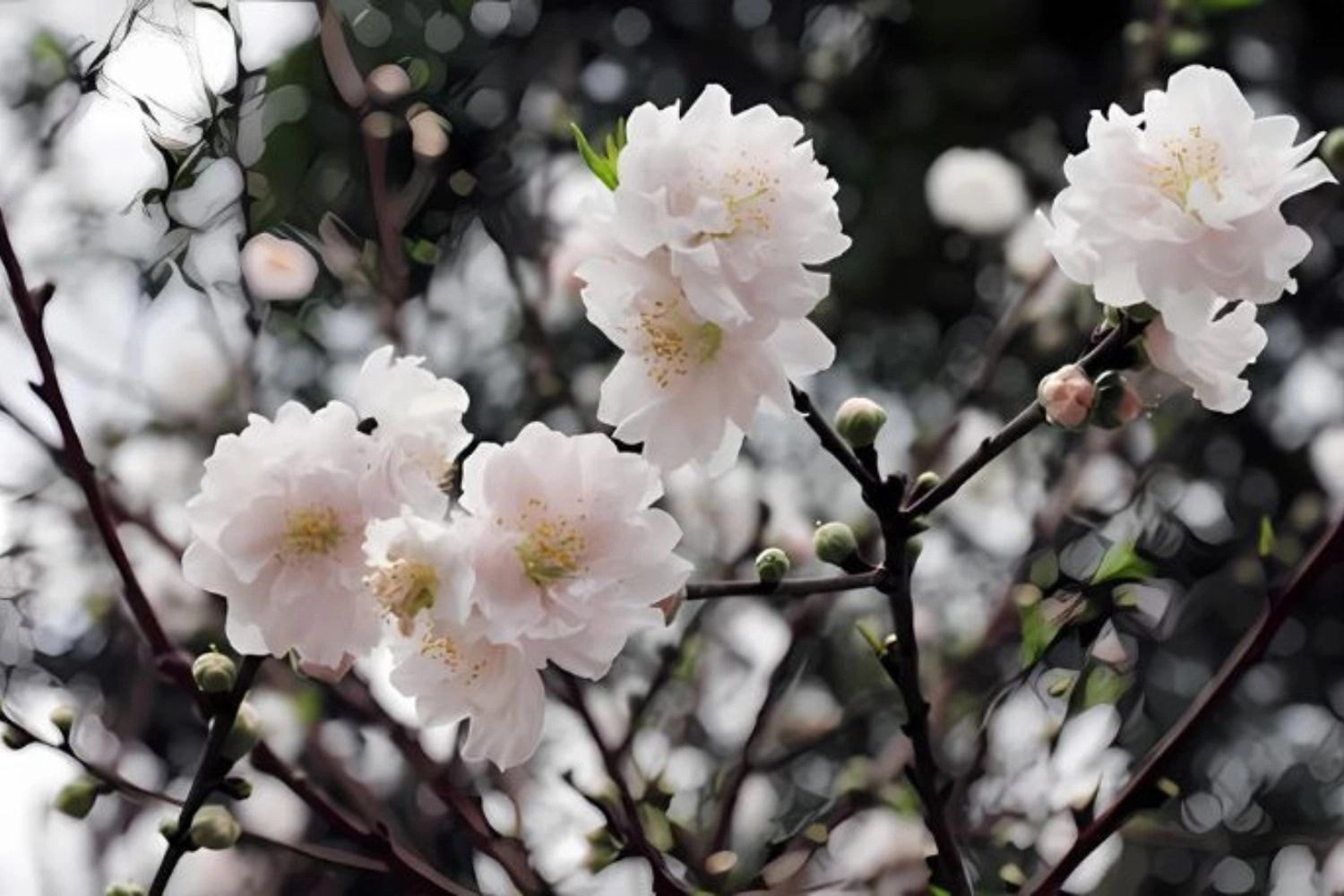 Cành đào bạch bung nở, hình nền hoa đào cho desktop