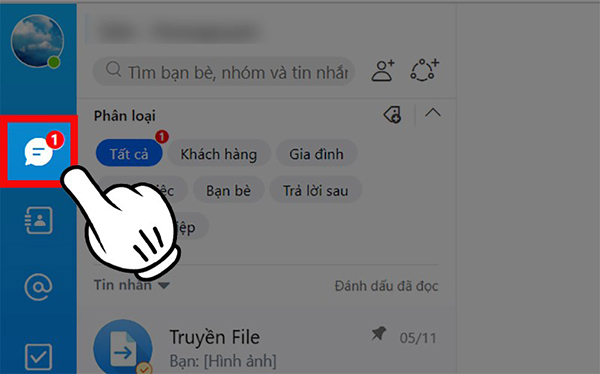 Chọn biểu tượng nhắn tin Zalo trên máy tính