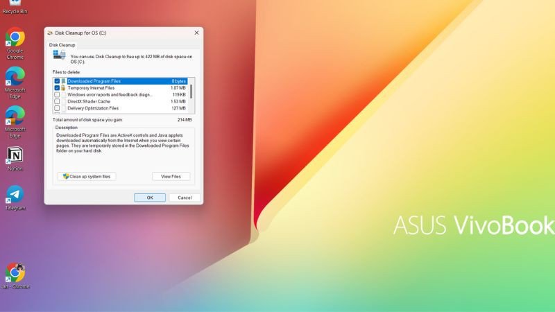 Chọn các loại tệp tin rác để xóa trong Disk Cleanup