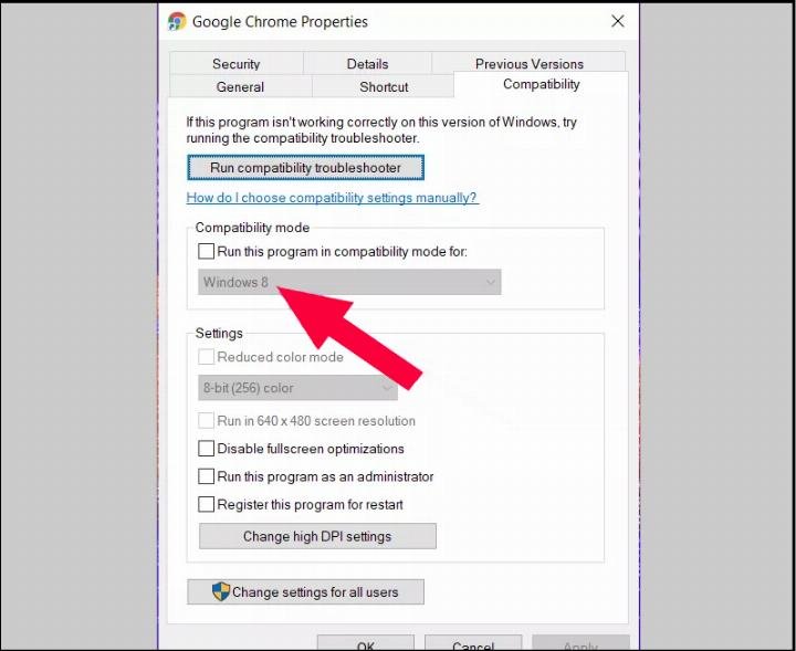 chọn chế độ tương thích Windows 8