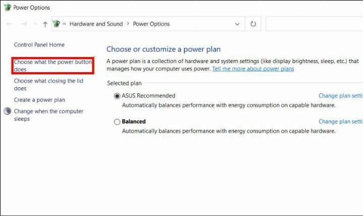 Chọn Choose what the power button does