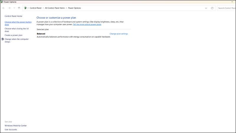 Chọn "Choose what the power button does" trong Power Options để tăng tốc độ máy tính