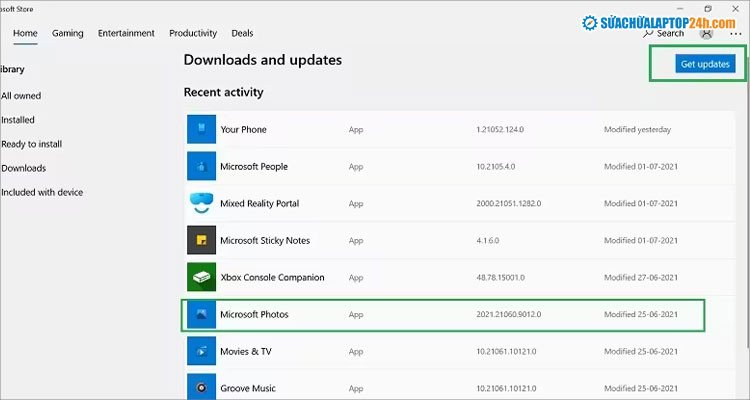 Chọn Get updates để cập nhật ứng dụng Photos khi không mở được ảnh