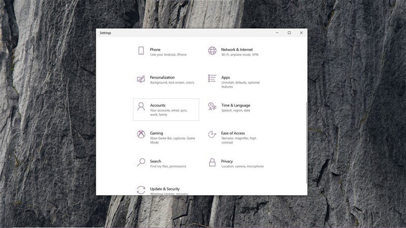 Chọn mục Accounts trong Settings