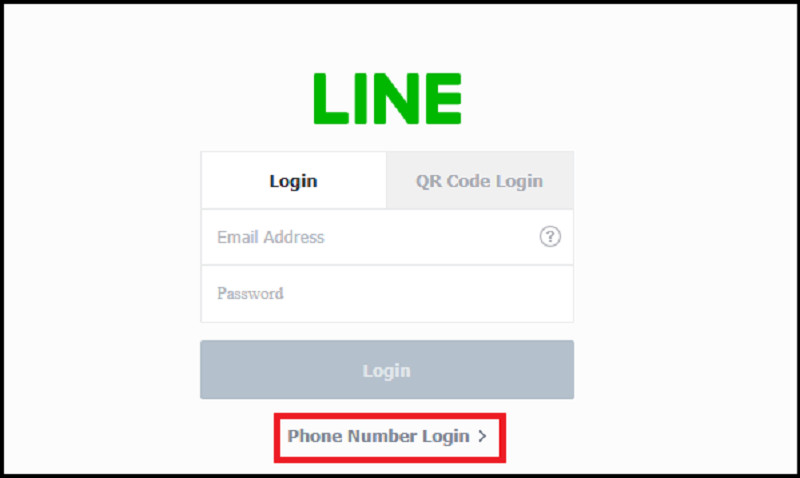 Chọn Phone Number Login để đăng nhập Line trên máy tính