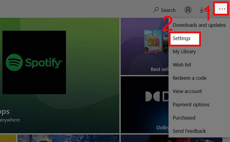 Chọn Setting trong Microsoft Store
