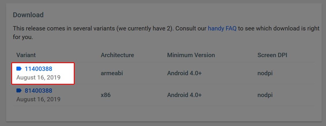 Chọn phiên bản và tải xuống file APK Zalo cho giả lập web