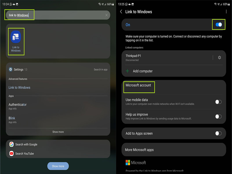 Cách tìm và bật tính năng Link To Windows trên điện thoại Samsung
