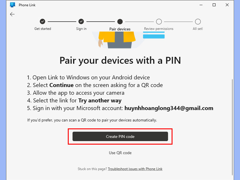 Tạo mã PIN để liên kết hai thiết bị với nhau
