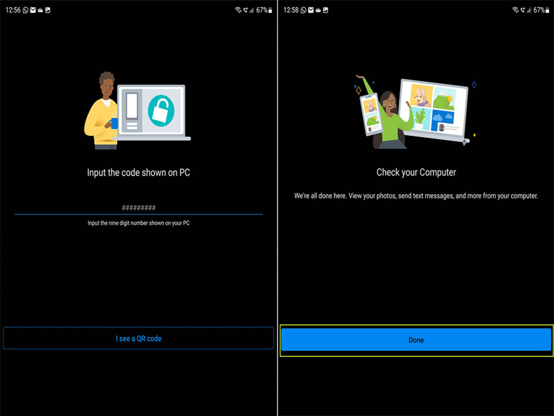 Nhập mã PIN trên điện thoại để liên kết với máy tính Windows