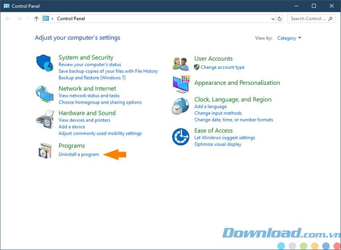 Chọn Uninstall a program trong Control Panel để gỡ trình duyệt