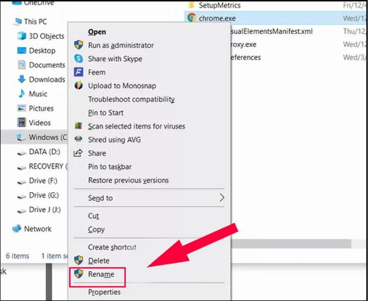 đổi tên biểu tượng Chrome.exe