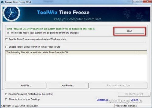 Giao diện đóng băng với nút Stop