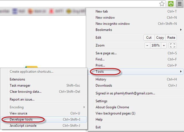 Mở Developer Tools trong Google Chrome để trải nghiệm chế độ duyệt web mobile trên máy tính