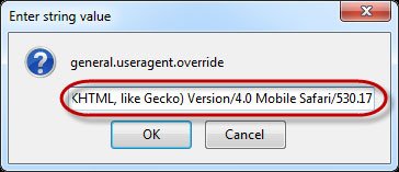 Nhập chuỗi User Agent cho thiết bị di động vào Firefox