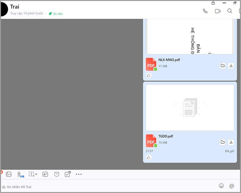 File đã được gửi thành công qua Zalo trên máy tính