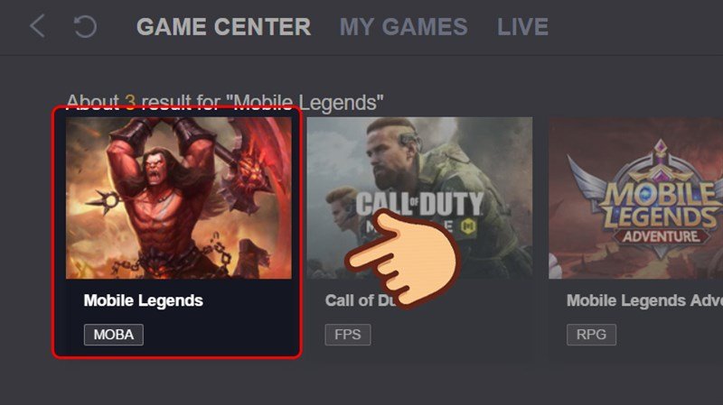 Chọn Mobile Legends trong GameLoop để tải về máy tính