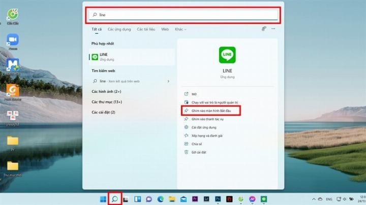 Ghim ứng dụng vào Menu Start từ kết quả tìm kiếm