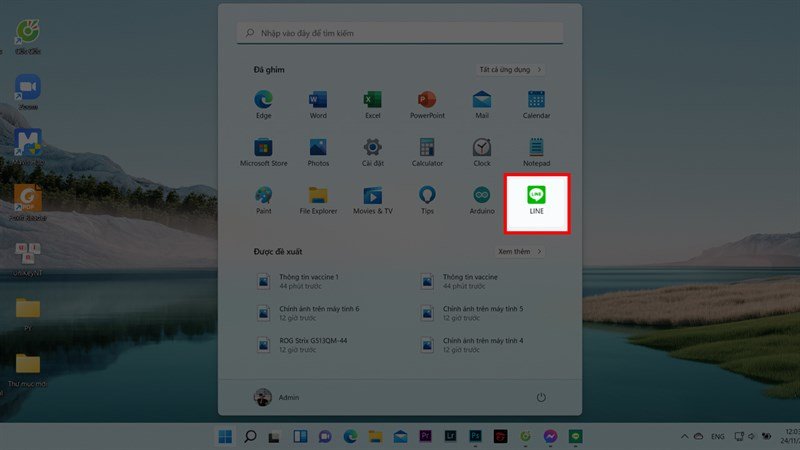 Giao diện Menu Start của Windows 11 sau khi ghim ứng dụng