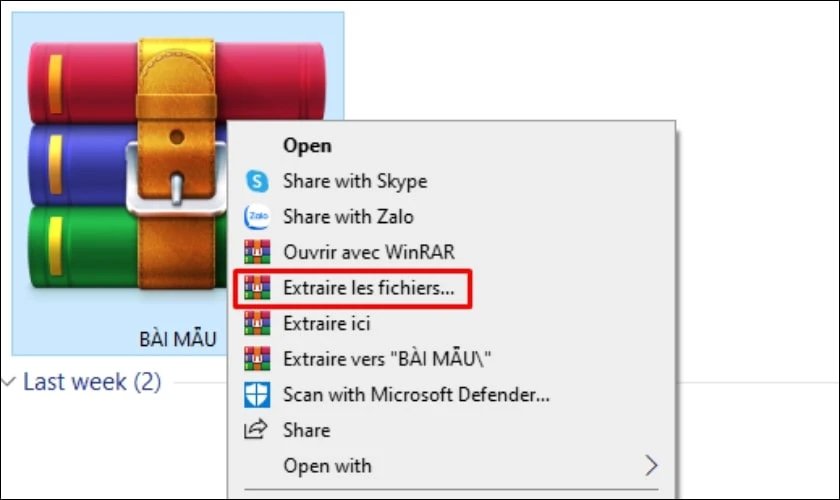 Giải nén file đến một vị trí khác