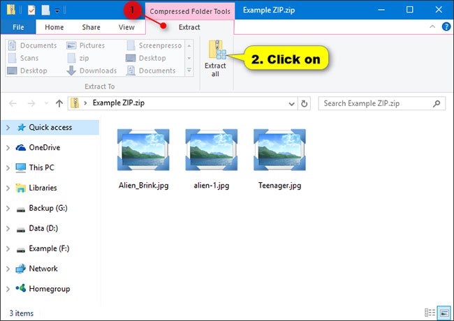 Giải nén file ZIP bằng ribbon File Explorer