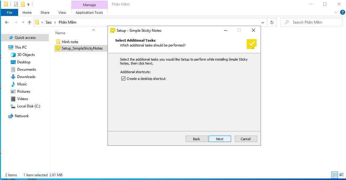 Giao diện cài đặt ứng dụng ghi chú trên máy tính