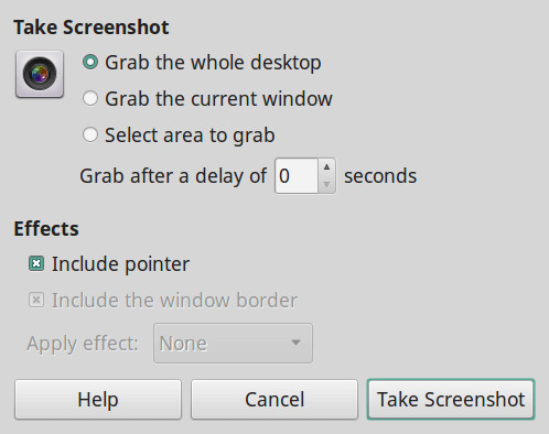 Giao diện của Gnome Screenshot với các tùy chọn chụp ảnh