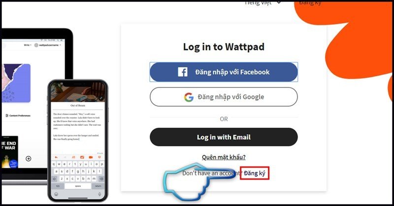 Giao diện đăng ký Wattpad trên máy tính