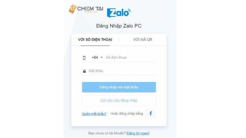 Giao diện đăng nhập Zalo bằng số điện thoại trên máy tính