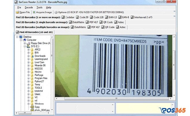 Giao diện phần mềm đọc mã vạch Barcode trên máy tính
