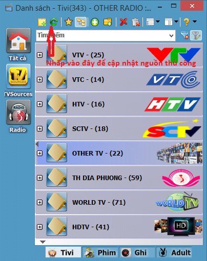 Giao diện phần mềm xem tivi trên máy tính mạng FPT Viet-Simple TV