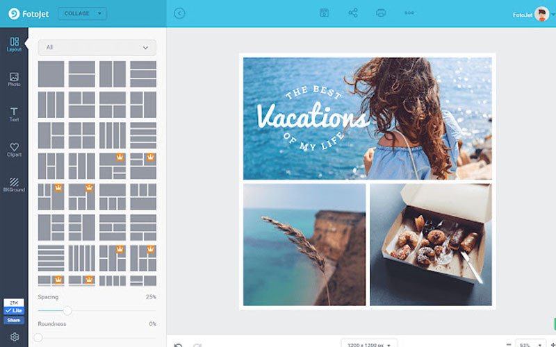 Giao diện sử dụng phần mềm cắt ghép ảnh online FotoJet