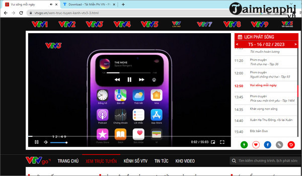 Giao diện VTV Go để xem bóng đá trực tuyến trên máy tính