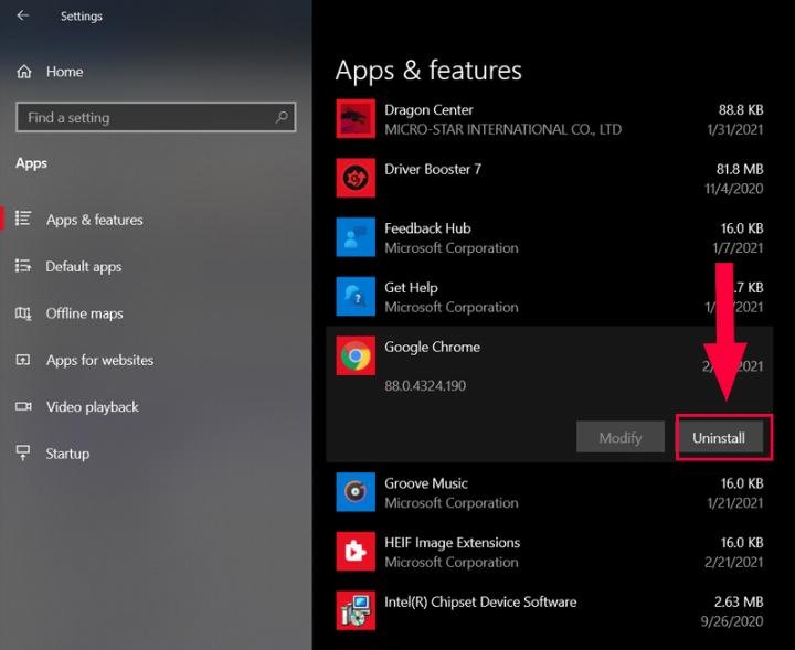 gỡ cài đặt Chrome