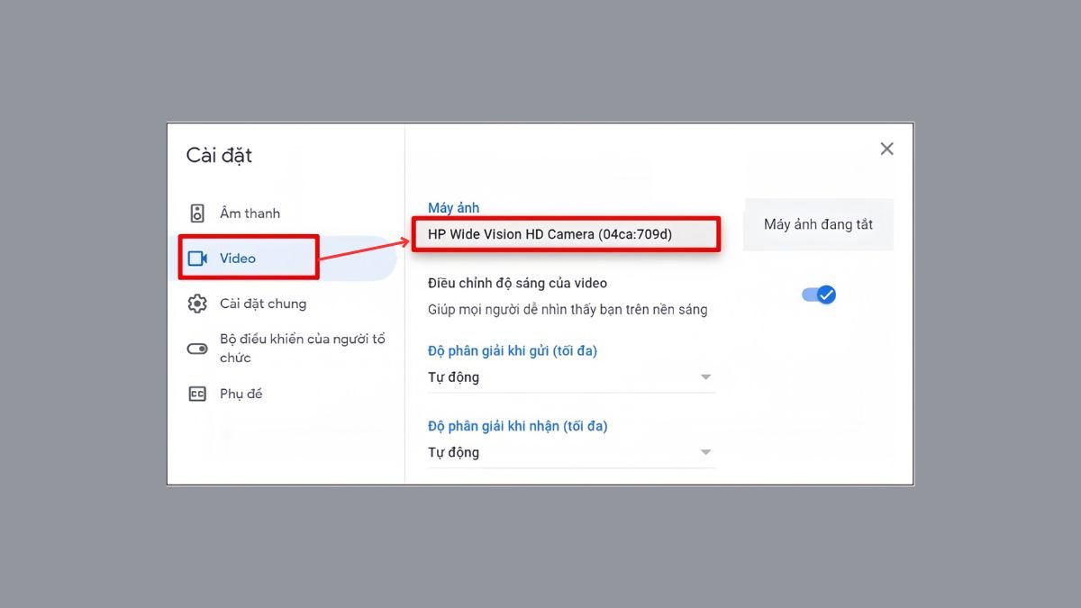 Chọn cài đặt trong Google Meet