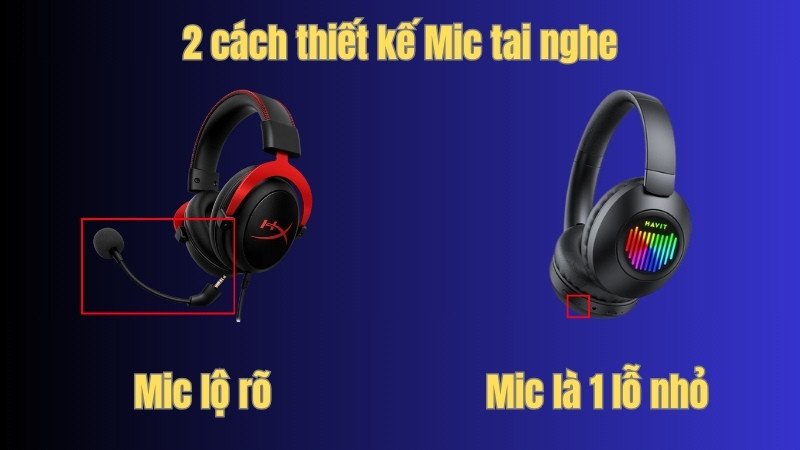 Hai cách bố trí micro trên tai nghe có mic cho máy tính