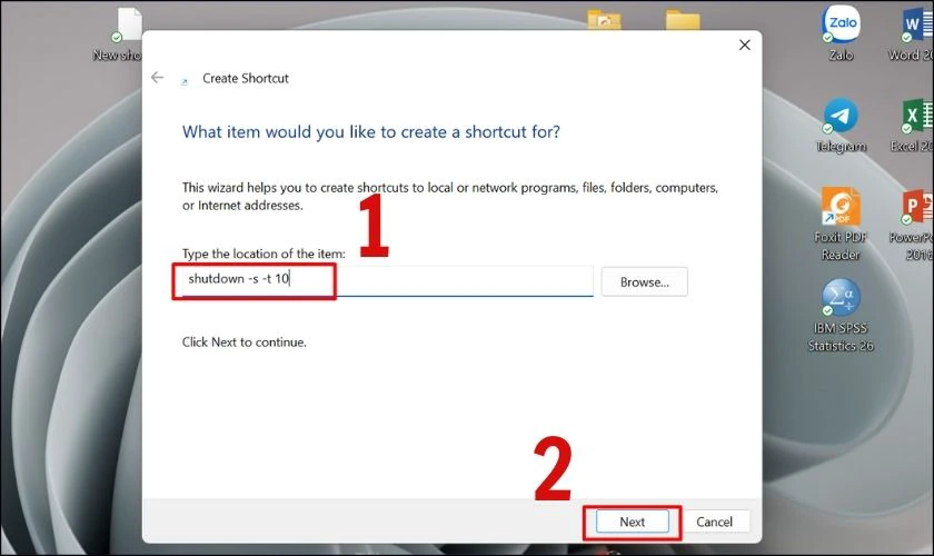 Đặt tên cho shortcut tự động tắt máy
