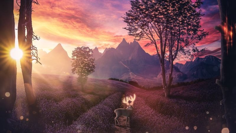 Hình ảnh 3D cảnh đêm với trăng tròn và núi