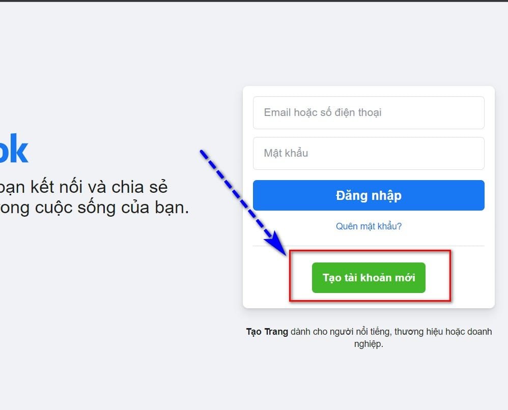 Bắt đầu tạo tài khoản Facebook mới