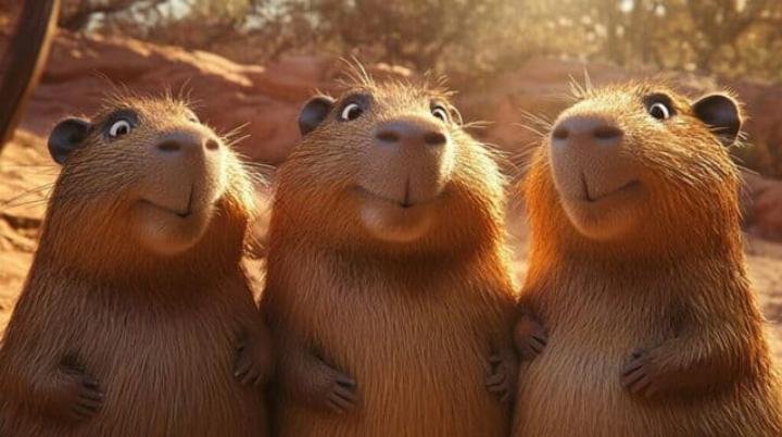 Hình nền Capybara đang tận hưởng khung cảnh hoàng hôn lãng mạn trên máy tính