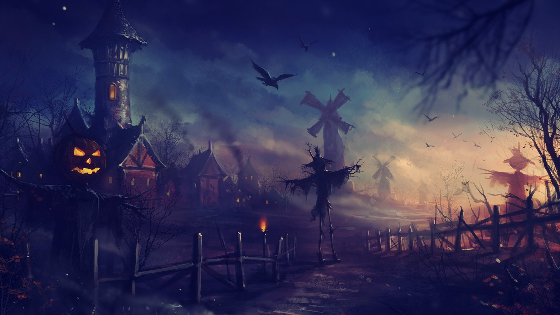 Hình nền Halloween cho máy tính cảnh vật đêm Halloween