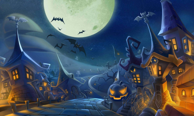 Hình nền Halloween cho máy tính phong cách bí ngô ngộ nghĩnh