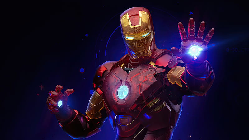 Hình nền máy tính 4K Iron Man với nền xanh đầy sức mạnh